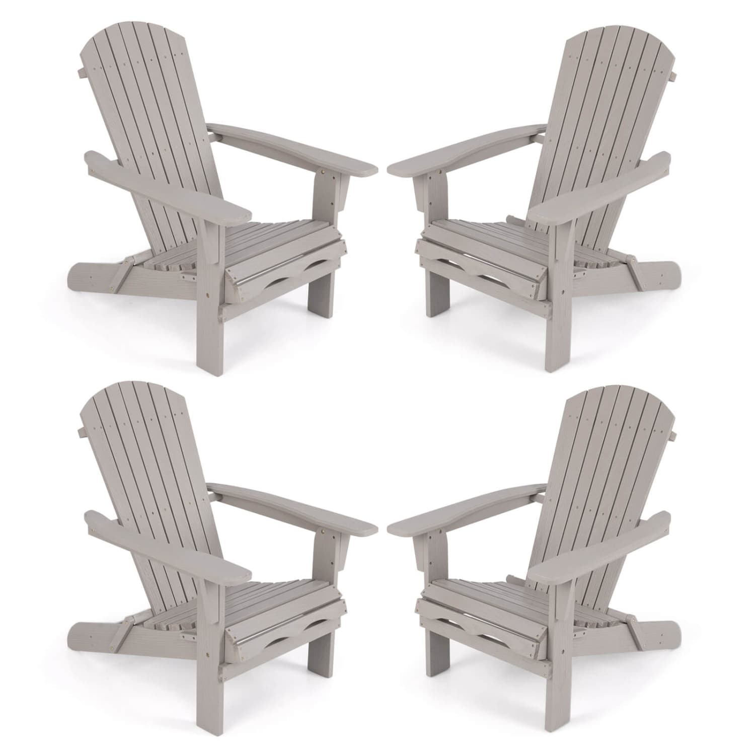Costway Folding Adirondack Chair Set of 4 with High Backrest & Wide Armrests Wooden Grey