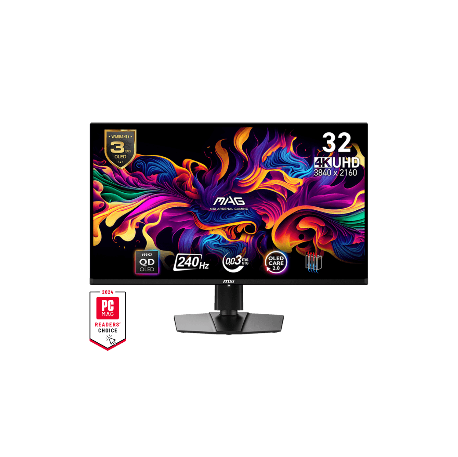 MSI 32" 3840 x 2160 4K (UHD) 165Hz 0.03ms (GTG) QD-OLED Gaming Monitor Tilt Swivel Height adjustable USB Type-C x1 (DP Alternative) (MAG 321UP QD-OLED)