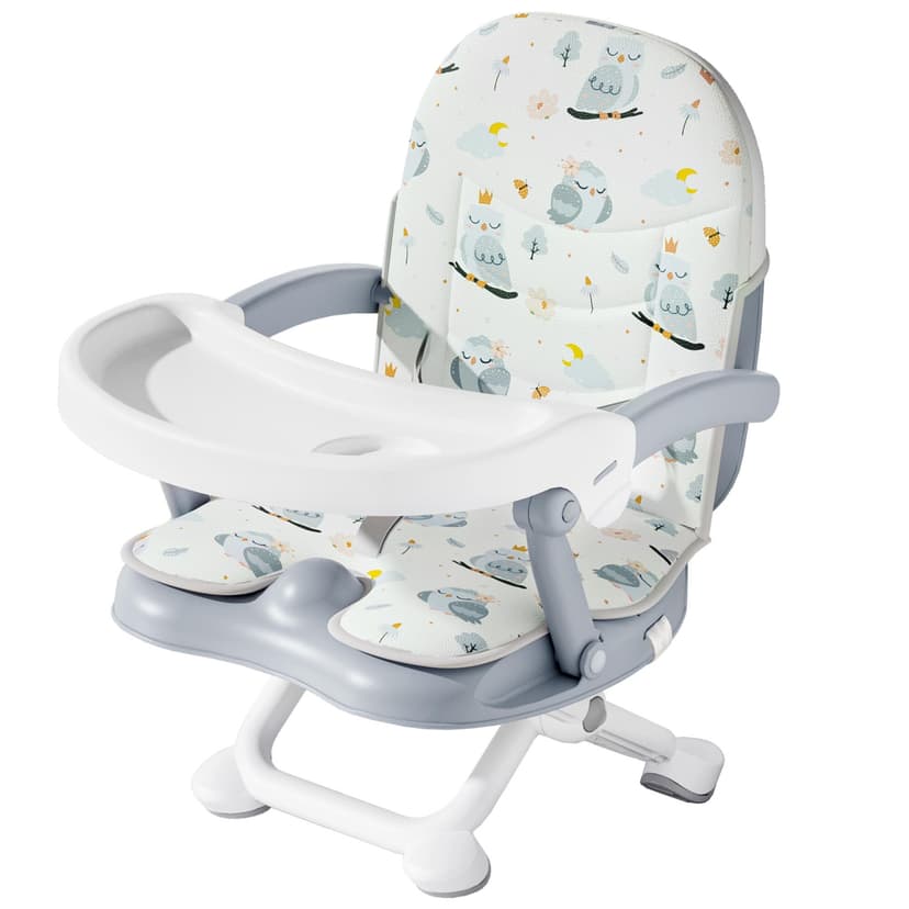 Folding Toddler Booster Seat for Dining Table, Portable Baby Chair with 4 Adjustable Heights and 3-Point Harness, Travel Booster Seat for Indoor/Outdoor