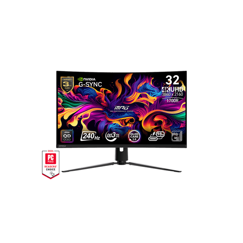 MSI 32" 3840 x 2160 (UHD) 240Hz 0.03ms (GTG) Curved QD-OLED Gaming Monitor Tilt Swivel Height Pivot adjustable (MPG 321CURX QD-OLED)