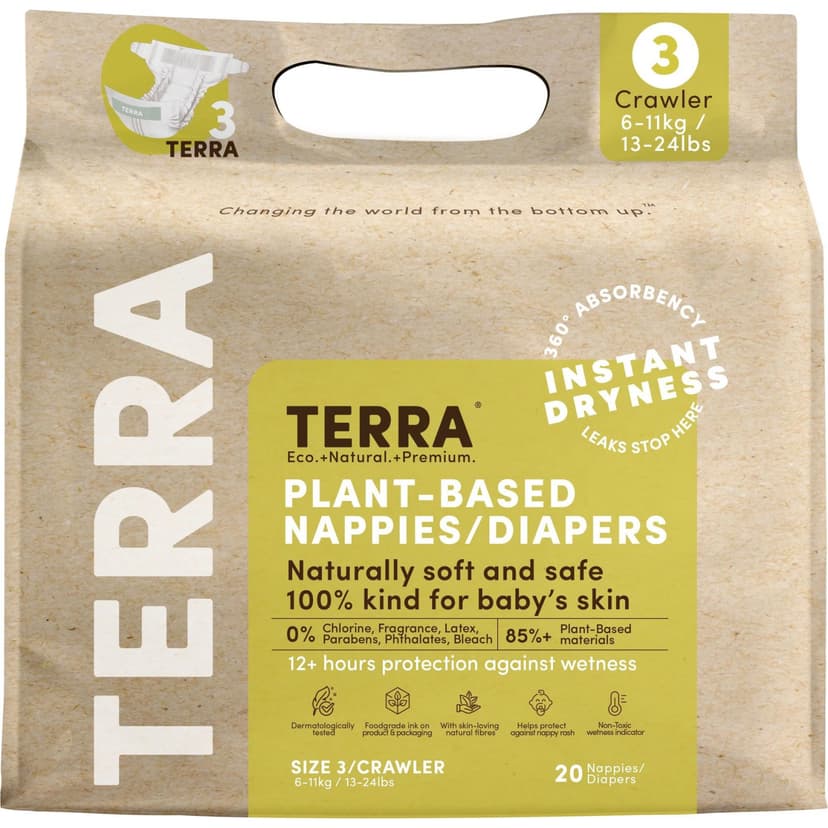 Terra Natural Plant-Based Eco-Friendly Diapers - 20 ct (Size 3, Crawler)