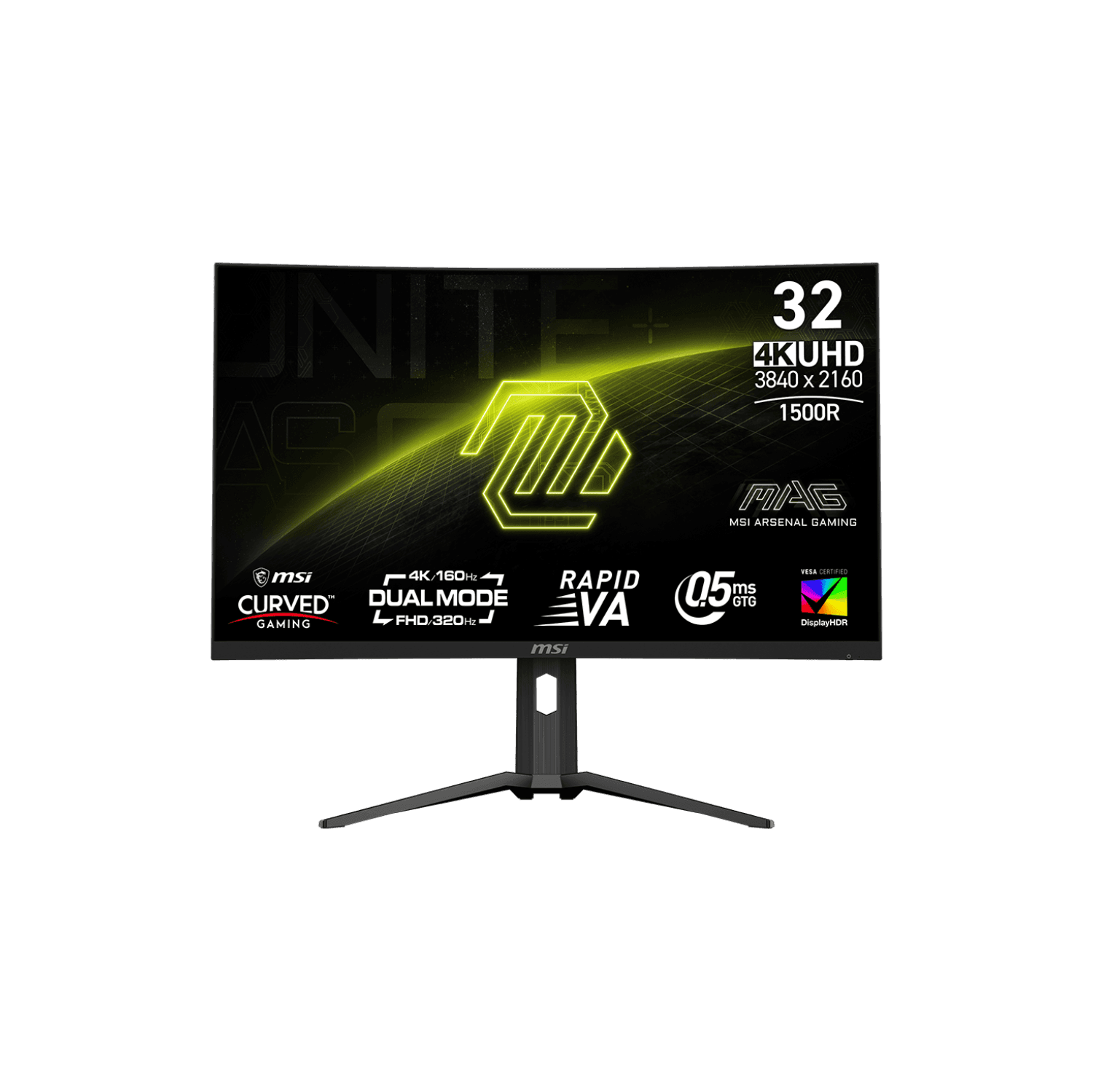MSI 31.5" 3840 x 2160 (UHD) Dual mode 160Hz UHD / 320Hz FHD 0.5ms (GTG) Curved Rapid VA HDMI™ 2.1 Gaming Monitor Tilt Height adjustable (MAG 321CUPDF)