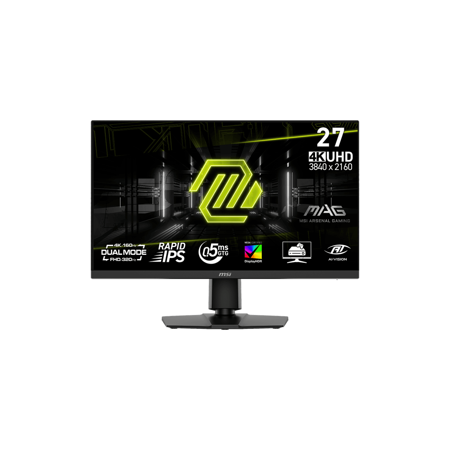 MSI 27" 3840 x 2160 (UHD) 160Hz UHD / 320Hz FHD 0.5ms (GTG) Rapid IPS Dual Mode Gaming Monitor Tilt and Height adjustable (MAG 272URDF E16)