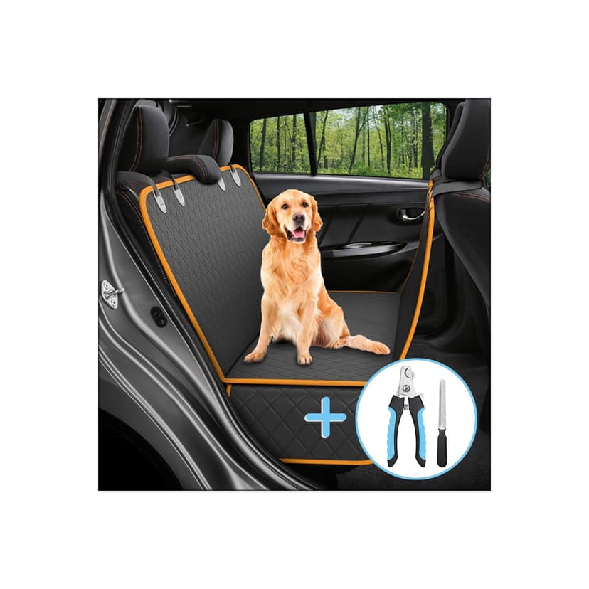 Dog Car Seat Cover for Cars, Trucks & SUVs – Waterproof & Scratch-Proof Hammock Protector w/ Side Flaps & Seat Belt Openings – Non-Slip, Machine Washable, Convertible Design