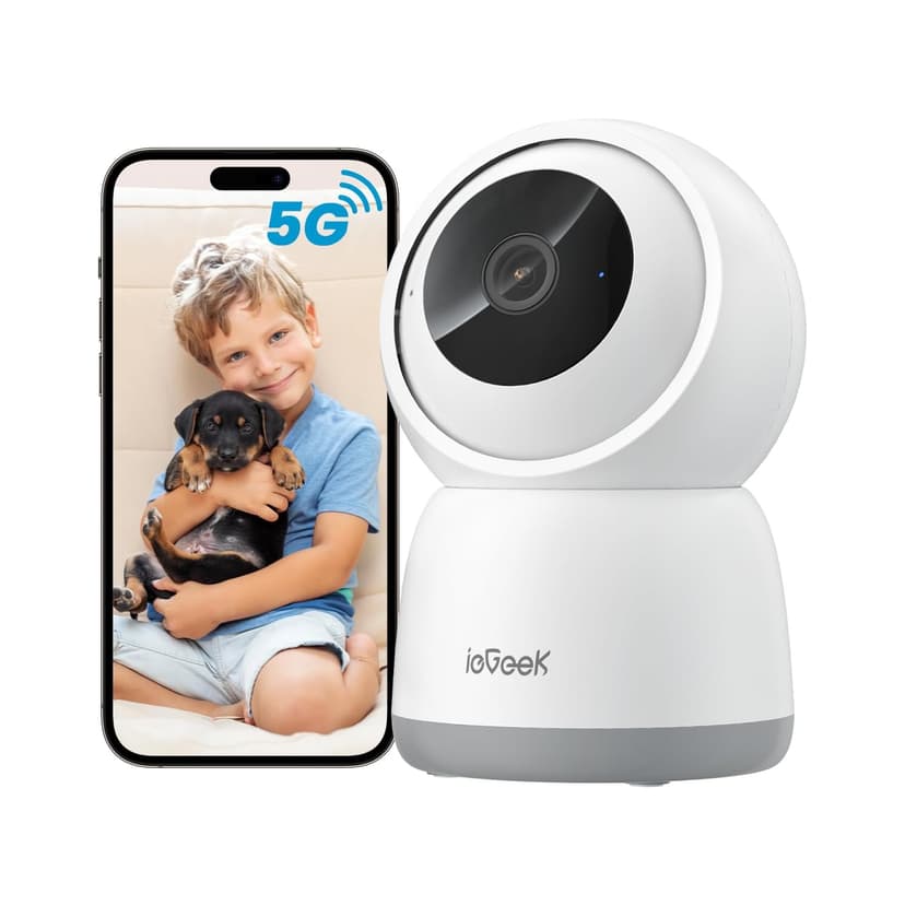 ieGeek 2K Indoor Security Camera, 5G/2.4G WiFi Pet Cameras for Home Security, 360° Dog Cam w/Auto Tracking, Smart Motion Detection, Phone App, Baby Monitor, 3MP Night Vision,White