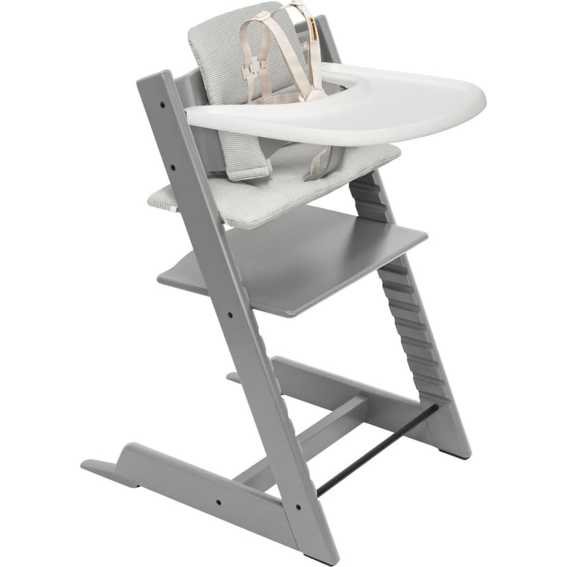 Tripp Trapp High Chair2 and Cushion with Stokke Tray - Storm Grey with Nordic Grey Cushion