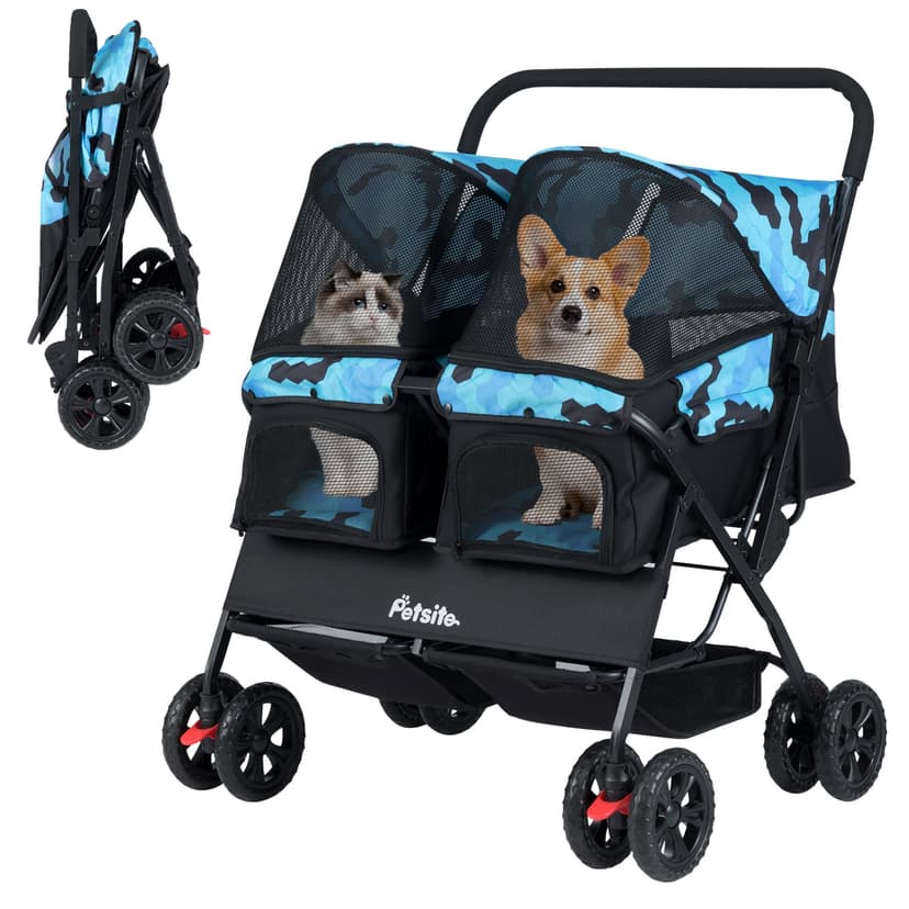Gymax Double Pet Stroller w/ 2-seater Carrier Adjustable Sunshade Removable Pad