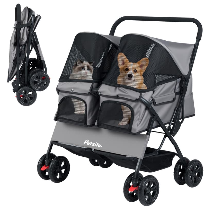 Gymax Double Pet Stroller w/ 2-seater Carrier Adjustable Sunshade Removable Pad