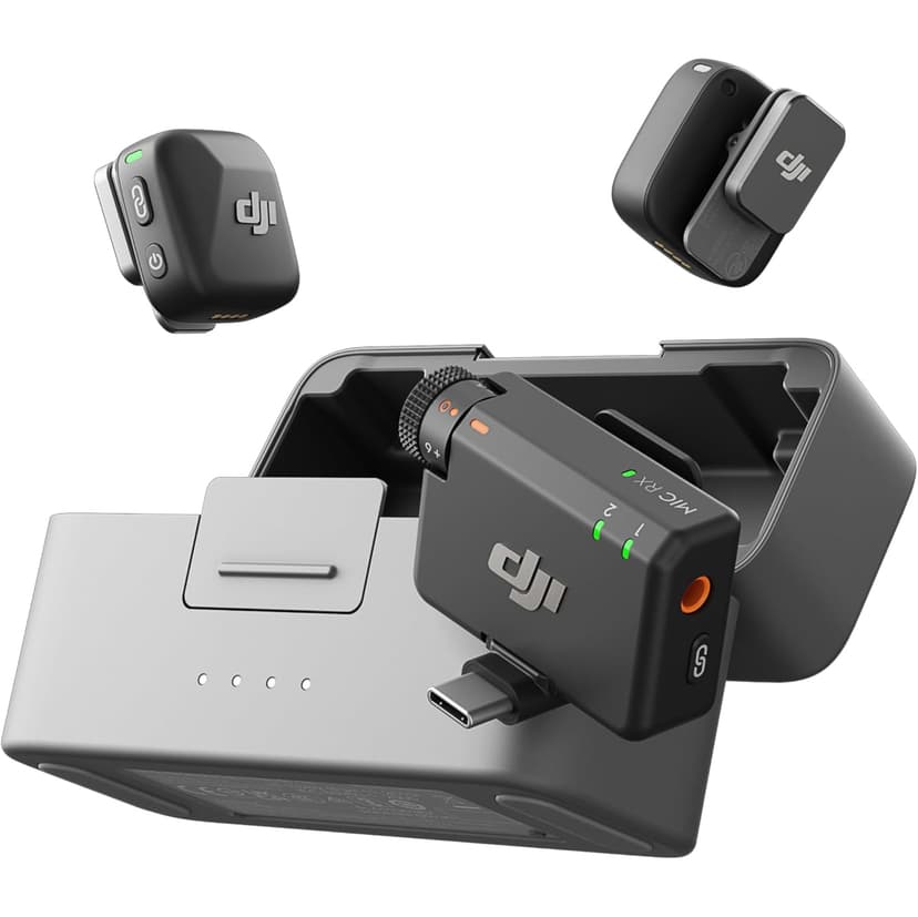 DJI Mic Mini Wireless Microphone System – (2 TX + 1 RX + Charging Case), Compact Portable Audio for Cameras & Smartphones – Black - Open Box