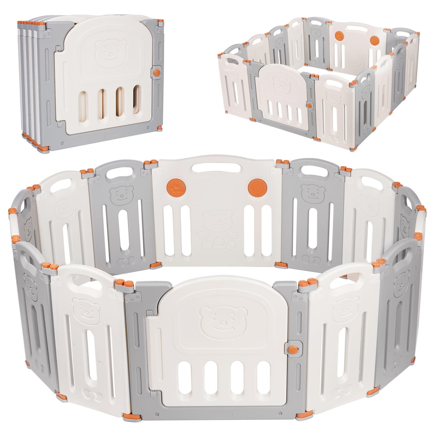 14-Panel Foldable Baby Playpen, Kids Activity Center Playard Baby Gates Infant Safety Fence