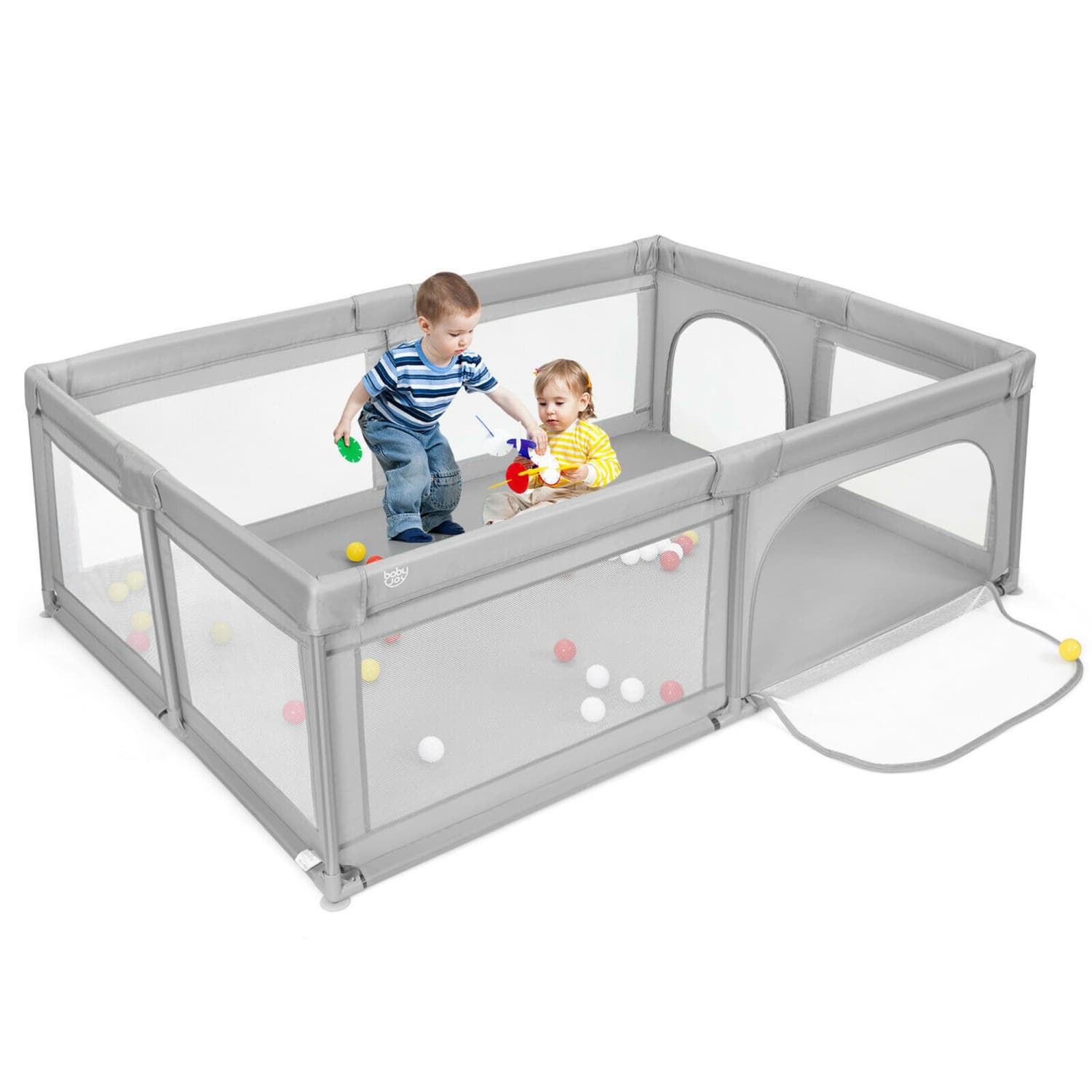 Gymax Baby Playpen Extra-Large Safety Baby Fence w/50 Ocean Balls