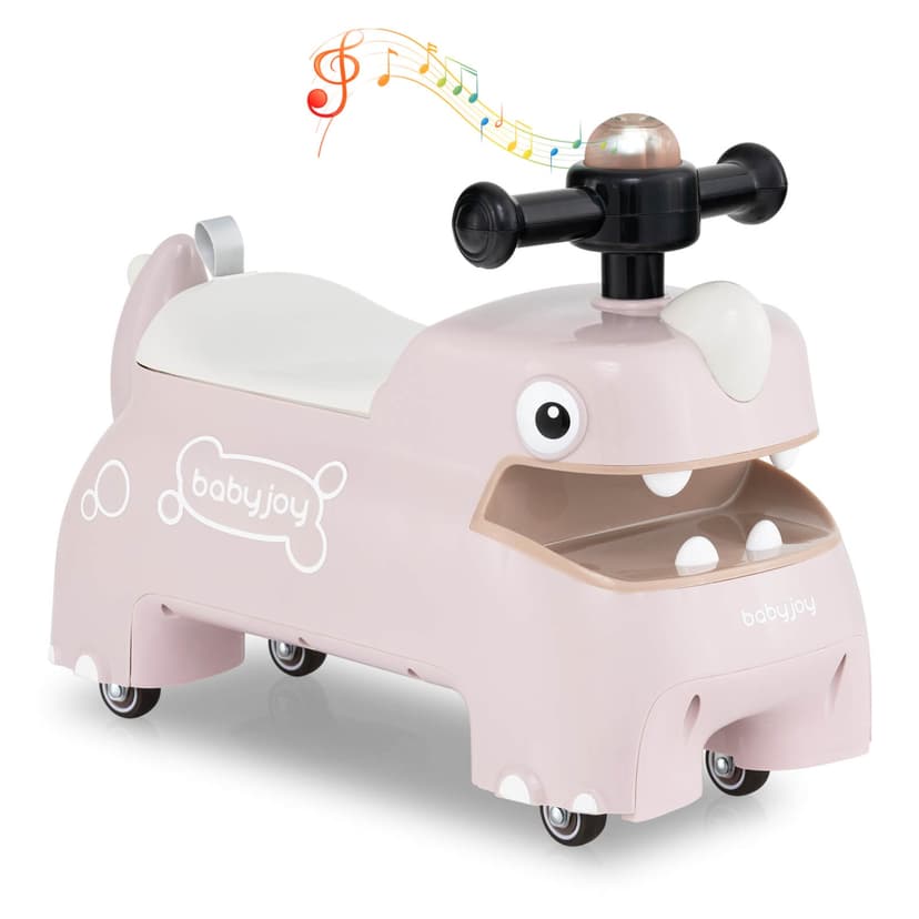 Babyjoy Ride on Toy Baby Dinosaur Sliding Car with 4 Universal Casters Under-Seat Storage Pink