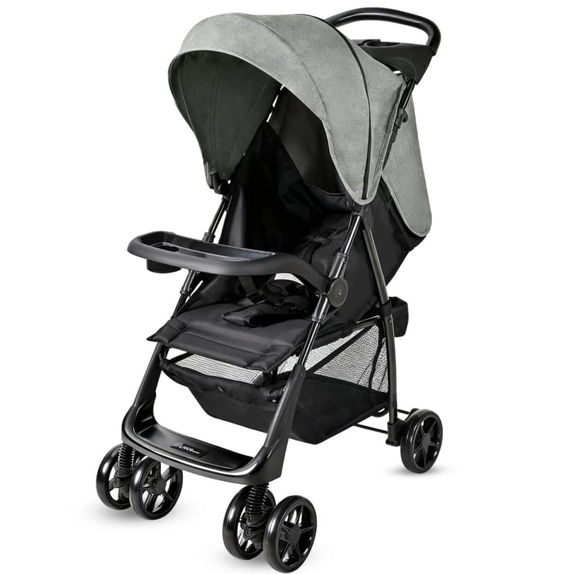 Lightweight Portable Baby Stroller, Compact Fold Travel Stroller with Adjustable Backrest, Large Canopy & 360° Swivel Wheels, Holds up to 33 lbs