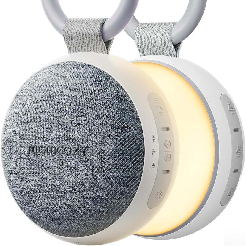 Momcozy Portable Sound Machine with Night Light, White Noise Sound Machine for Baby, 20 Soothing Sounds, Sound Therapy, Long-Lasting Power, Timer, Clips on Stroller, Baby Shower Gi