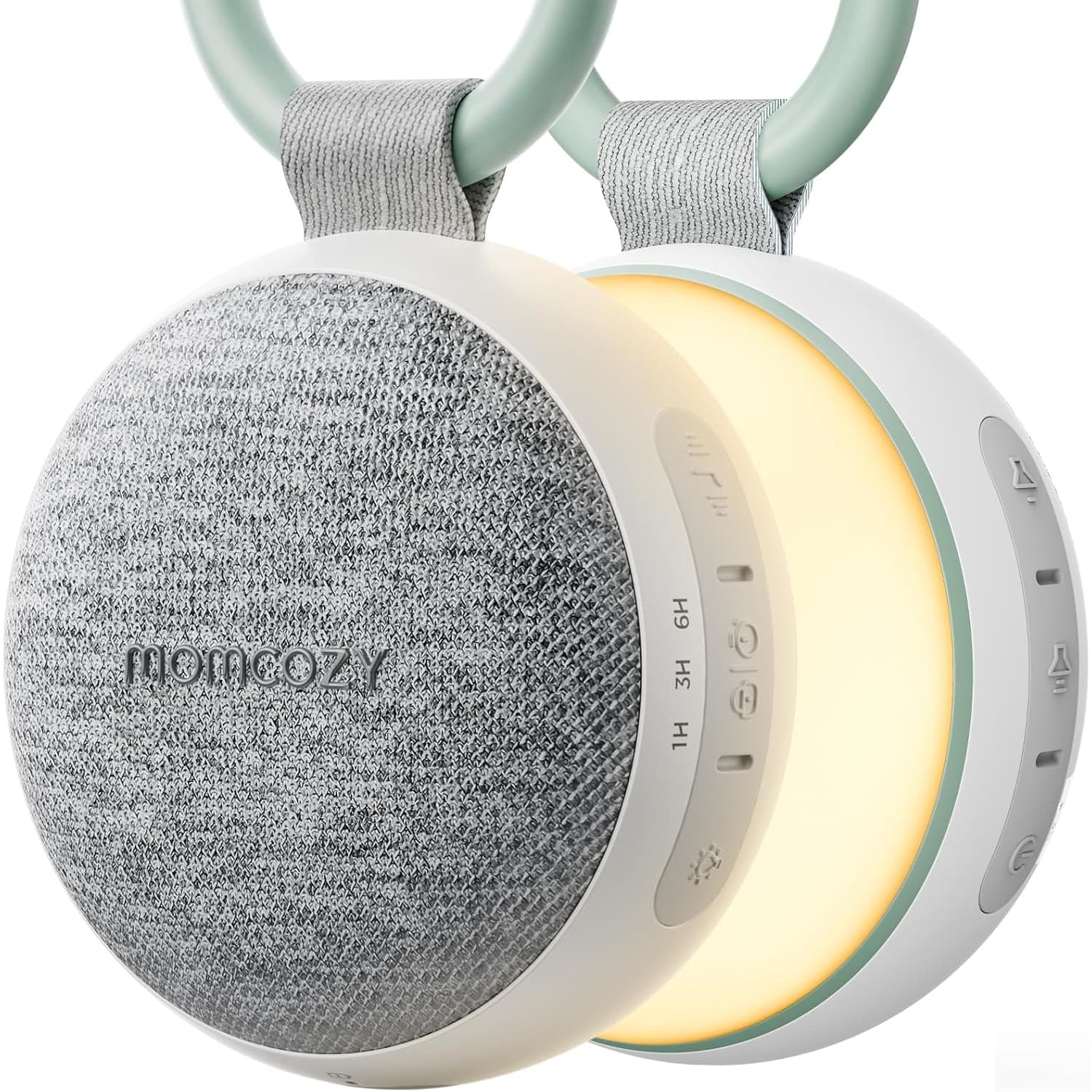 Momcozy Portable Sound Machine with Night Light, White Noise Sound Machine for Baby, 20 Soothing Sounds, Sound Therapy, Long-Lasting Power, Timer, Clips on Stroller, Baby Shower Gi