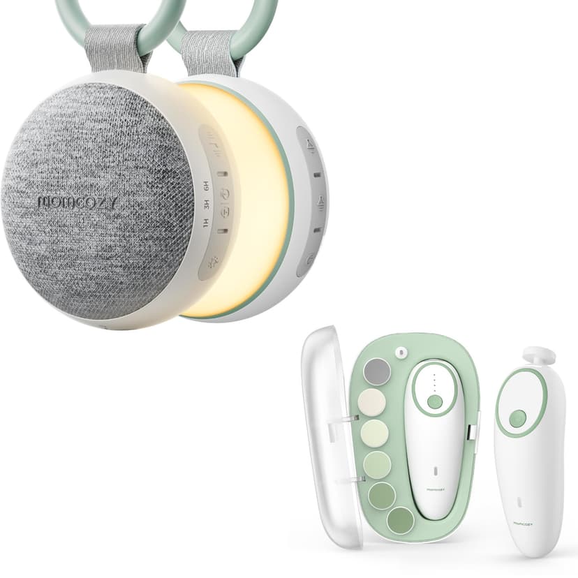 Momcozy Portable Sound Machine with Night Light, White Noise Sound Machine for Baby Green & Momcozy Baby Nail File Electric, Gentle Baby Nail Trimmer Electric Green