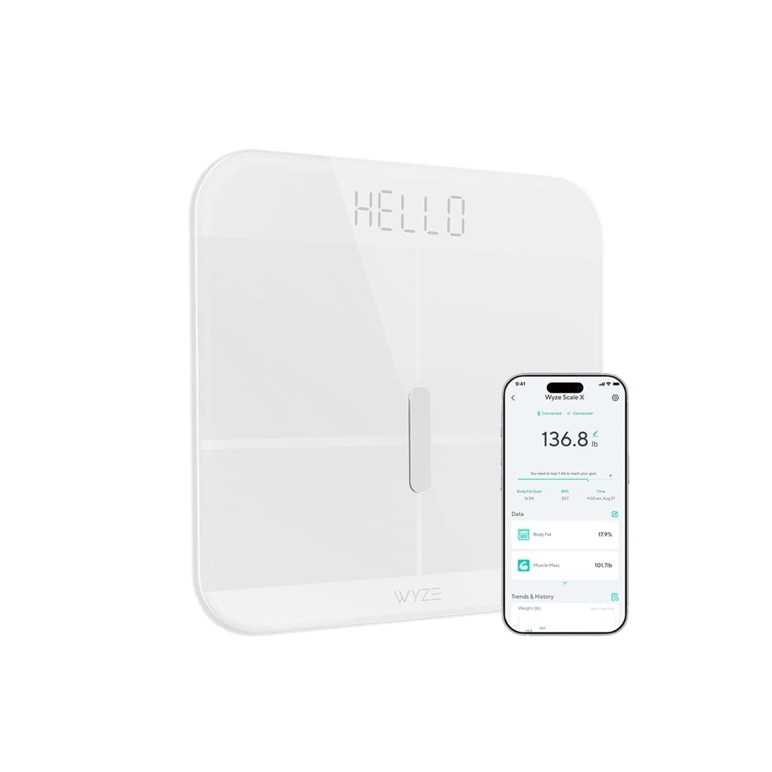 WYZE Smart Scale X 400 lb Digital Body Composition Scale, BMI, Body Fat & Muscle, White