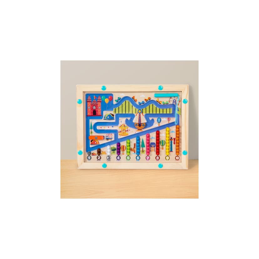 Wooden Magnetic Bead Maze Color Sorting Counting Board for Children (Amusement Park Style) - Early Educational Toy for Babies