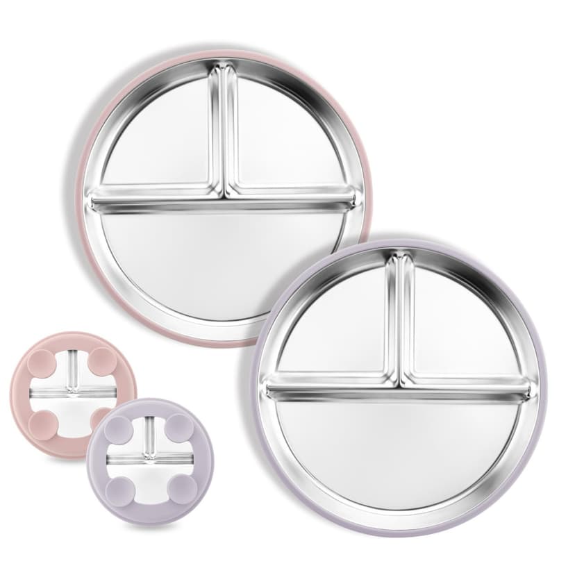 Stainless Steel Baby Plate - With Suction Cup - Securely Attaches to High Chair or Table