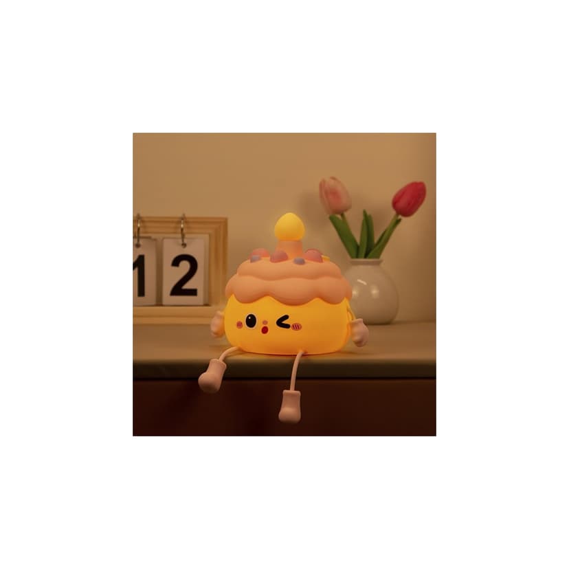 Cute Birthday Cake Night Light, 2 Brightness Modes & 20min Auto Off, Ideal for Baby Nursery, Bedroom, Kids & Adults