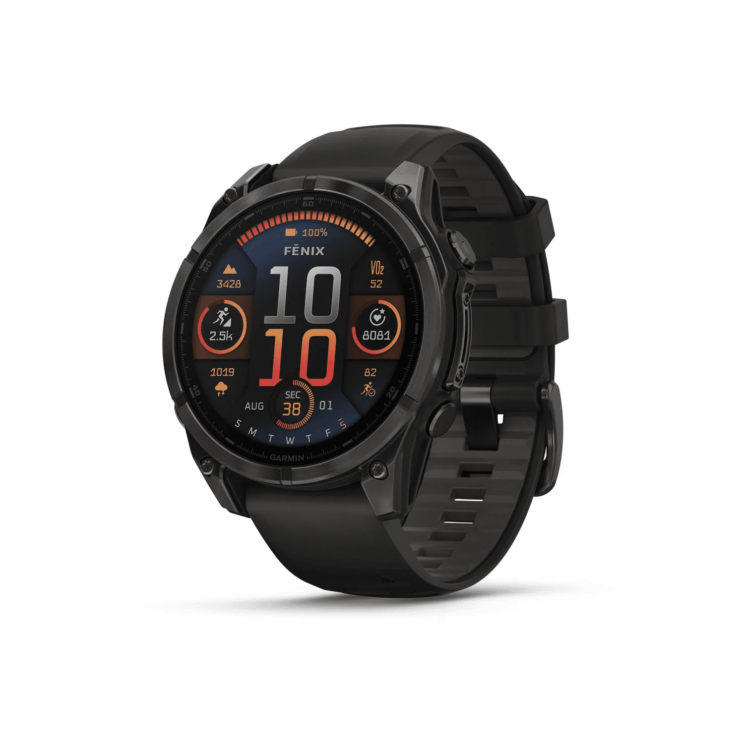 Refurbished (Good) - Garmin fenix 8 AMOLED - Sapphire, Carbon Gray DLC Titanium with Black/Pebble Gray Silicone Band