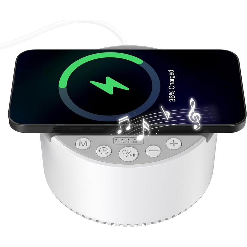 3 in 1 Wireless Charging Bluetooth Speaker, Noise Machine Sleep White Noise Machine with 6 Soothing Sounds for Babies Kids Adults, Office, Home and Travel