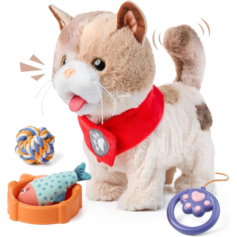 Interactive Plush Cat Toy with Remote, Pet Care Set, Kids Gift