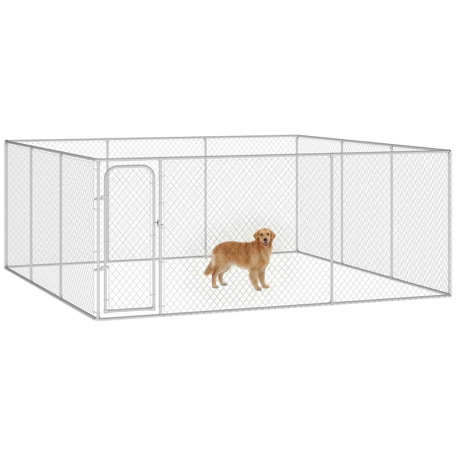 PawHut 15.1' x 15.1' x 6' Extra Large Outdoor Dog Kennel, Walk-in Dog Run House, Chain-Link Mesh Sidewalls, Puppy Kennel Backyard Playpen for Training