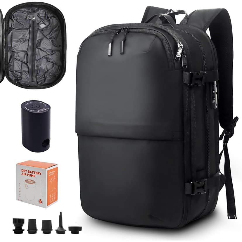 Vacuum Backpack Travel Seal Compression: Vacpack with Electric Air Pump - Carry on Expandable Pack System for Laptop Traveling Business Water Resistant