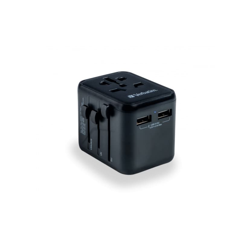 Verbatim Universal Travel Adapter with 2 USB-A Ports, International Plug Charger for 180+ Countries, All-in-One for US/EU/UK/AU/Asia, for iPhone, Samsung, Laptop & More