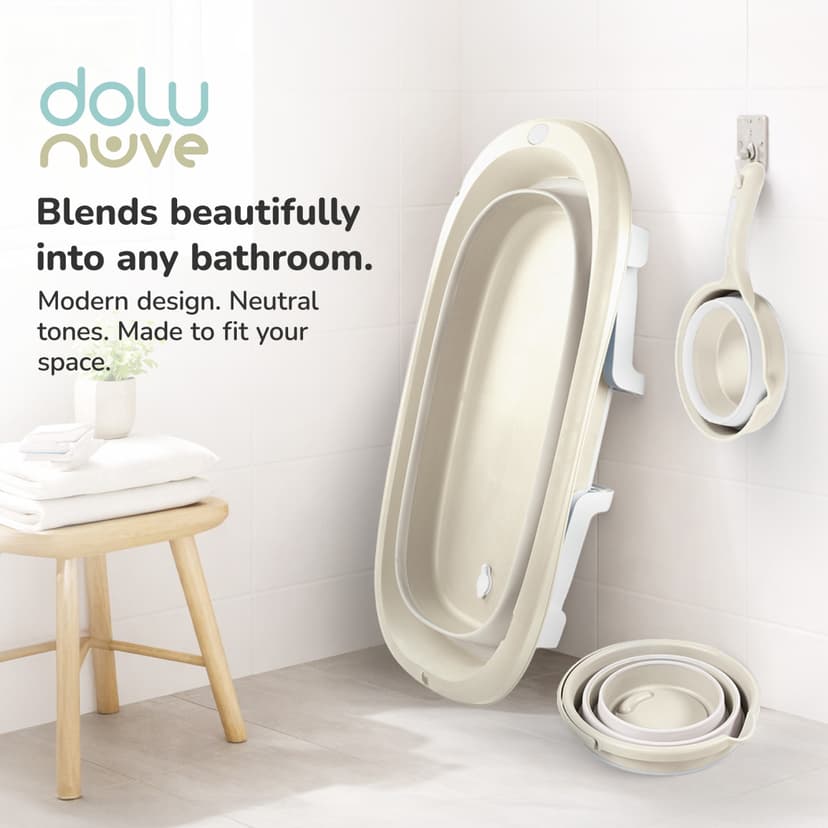 Dolu Nuve 3-Piece Foldable Baby Bath Set, Infant Tub, Bucket & Rinse Cup, Beige