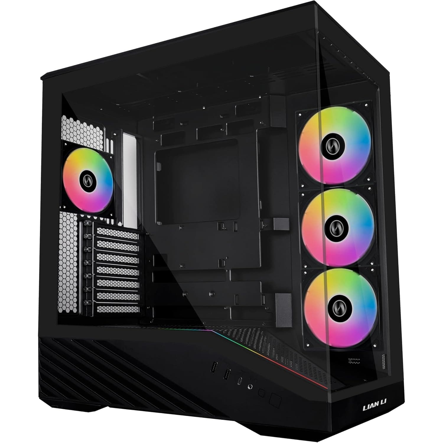 Lian Li V100 ATX Mid-Tower PC Case, 4 x 120mm ARGB PWM Fans Pre-Installed, LED RGB Strip, Display Platform w/ Tempered Glass, Support 420mm GPUs, 360mm Radiator, Optimized Airflow