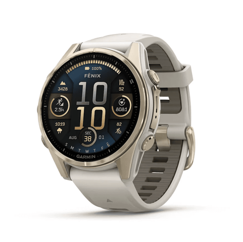 Refurbished (Good) - Garmin fēnix 8 Sapphire AMOLED 43mm Sapphire Multisport GPS Smartwatch - Soft Gold with Fog Gray band