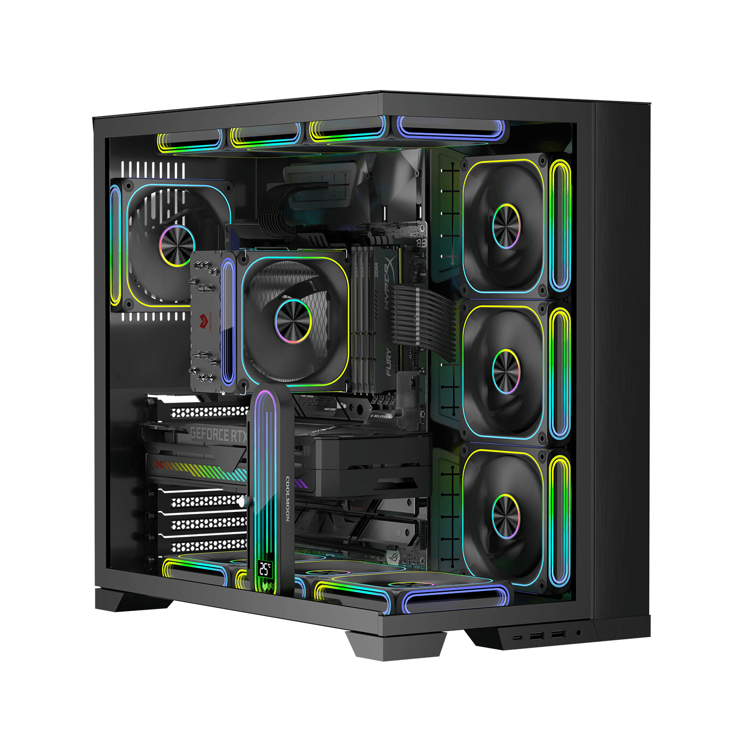 COOLMOON 120mm Three-Sided Infinity Mirror ARGB PWM Case Fan, High Speed Addressable RGB Chassis Cooling Fan, Motherboard RGB Sync for Gaming PC