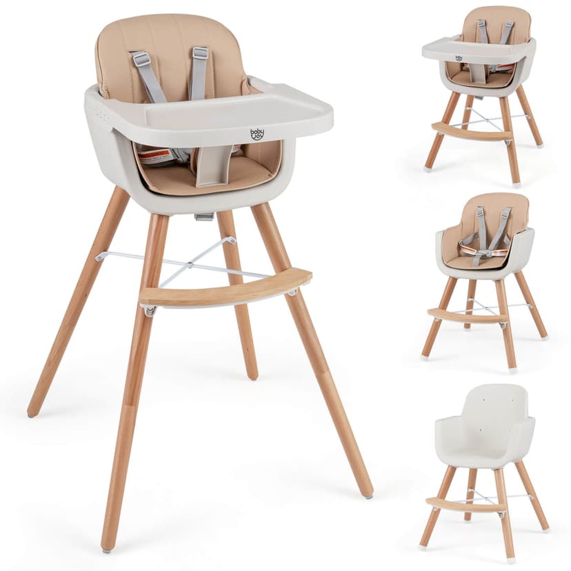 Costway 3 in 1 Convertible Wooden High Chair Baby Toddler Highchair w/ Cushion