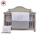 BEBELELO BABY CRIB BEDDING 8 PIECE GREY ZIGZAG SET, PERFECT FOR BABY GIRLS AND BOYS, INCLUDES WHITE PUPPY DESIGN