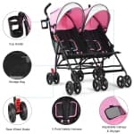 Twin Baby Double Stroller Kids Ultralight Umbrella Stroller Pushchair Pink