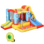 Outsunny Bouncy Castles for Kids Inflatable Water Slide Trampoline, 4 in 1 Bounce House Toys with 450W Air Blower, Pool, Rocket Design Inflatable Games, 10.8' x 8.7' x 6.1'