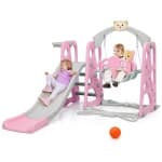 Costway 4-in-1 Toddler Climber and Swing Set w/ Basketball Hoop & Ball