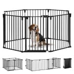 PawHut Dog Playpen DIY Adjustable, Puppy Play Pen Dog Fences Indoor with Automatically Close Lock, Pet Door for Doorway Stair, Fireplace Christmas Tree Barrier, 8-Panel, 30''H