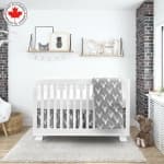 Bebelelo 4 Pieces Nursery Crib Bedding Set Including Skirt, Mattress Cover, Comforter, and Quilt for Kids, Baby Boys and Girls (Gray and White Color with Moose Pattern)