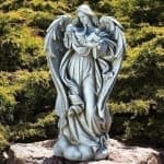 Standing Angel with Wings Holding a Baby Outdoor Garden Statue - 24.5"