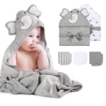 Momcozy Baby Bath Towel Set, Baby Towel with Hood, Baby Bath Glove, Extremely Soft, Breathable