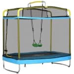 Qaba 6.9FT Trampoline for Kids, 3 In 1 Mini Trampoline with Safety Net, Gymnastics Bar, Swing, Toddler Trampoline for Baby 3-6 Years Old Indoor/Outdoor Use, Light Blue