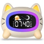 Kids Alarm Clock Rechargeable, Children Sleep Trainer with Sun&Moon Rise - Wake-Up Light & Night Light 4 Levels Adjustable Brightness, 7 Sleep Sounds Machine, and Snooze Function