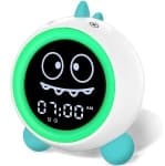 Kids Alarm Clock, Toddler Sleep Training Clock with Night Lights, Sound Machine, Time to Wake Dinosaur Alarm Clock for Children (Green)