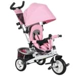 Qaba Tricycle for Toddler 6-in-1 Kids Trike, Converts Stroller to Baby Bike, Detachable Guardrail & Handle, Foldable Canopy, Safety Harness, Brake Clutch for 1-5 Years, Pink