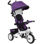 Qaba Toddler Tricycle, 6 in 1 Kids Trike, Baby Bike Stroller with Detachable Guardrail & Handle, Foldable Canopy, 5-Point Safety Harness, Brake Clutch for 1-5 Years Old, Purple