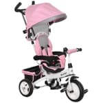 Qaba Toddler Tricycle, 6 in 1 Kids Trike, Baby Bike Stroller with Detachable Guardrail & Handle, Foldable Canopy, 5-Point Safety Harness, Brake Clutch for 1-5 Years Old, Pink