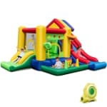 Costway Colorful Rainbow Kids Inflatable Bounce Castle with 50 Ocean Balls & 680W Blower